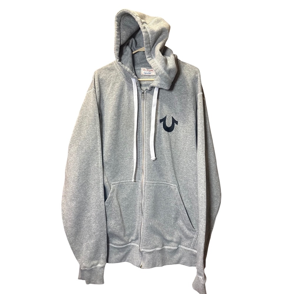 True Religion Gray Zip Up Hooded Sweatshirt Size XXL